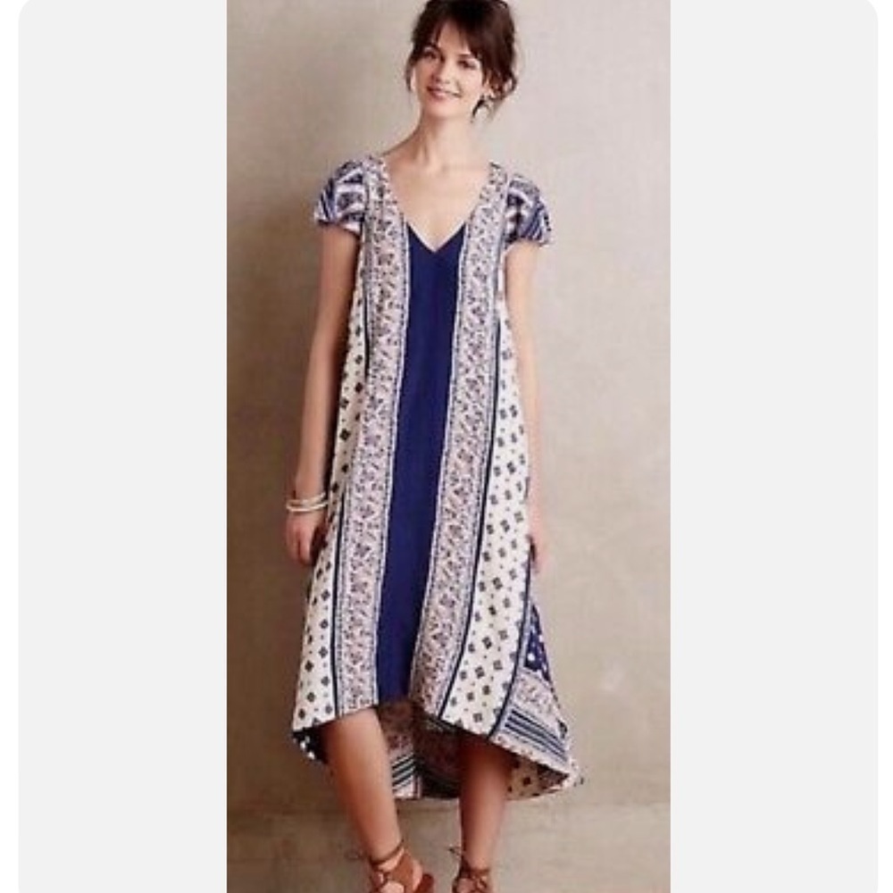 Maeve Patchwork V Neck Open Back Hi‎ Lo Midi Dress Size Extra Small